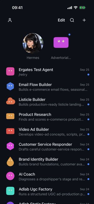 Ergates on an iPhone: a list of AI assistants.